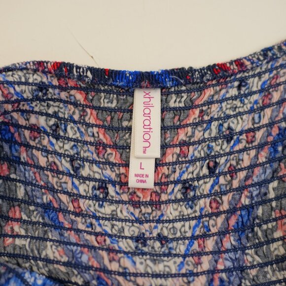 Xhilaration Spaghetti Strap Blue Red Floral Romper Large Lined Ruffle Top - Picture 5 of 6